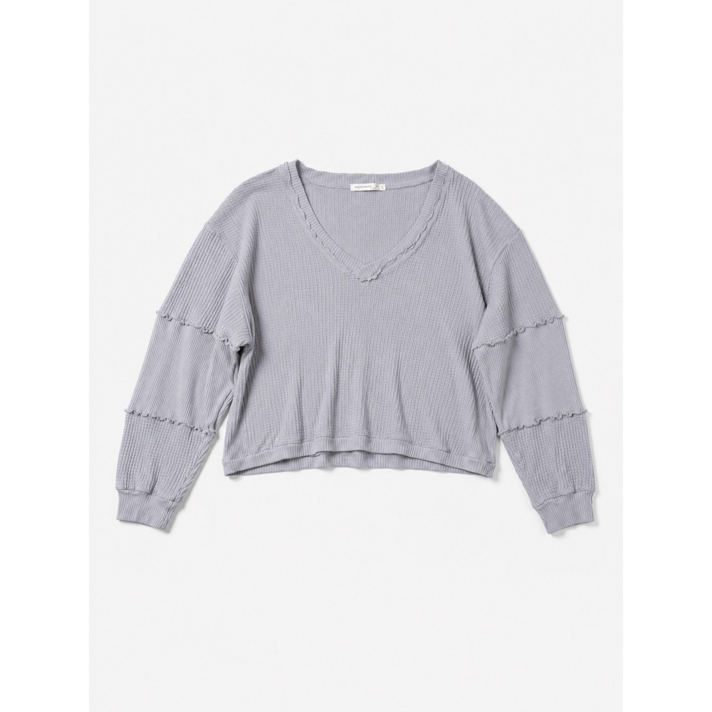 Altar'd State Blue Waffle Knit V-Neck Thermal Crop Top XXL